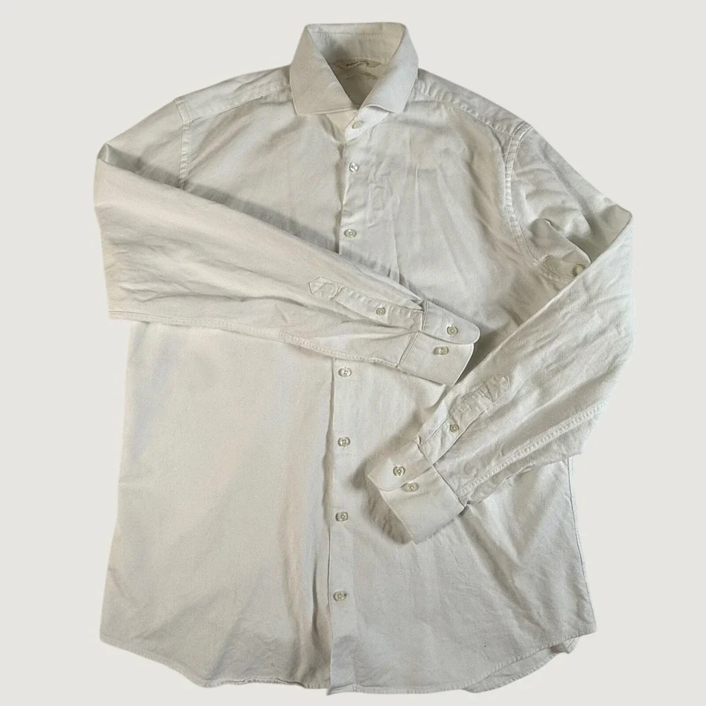 Suitsupply Dress Shirt Mens Large‎ 17 Slim Fit Egyptian Cotton Textured White